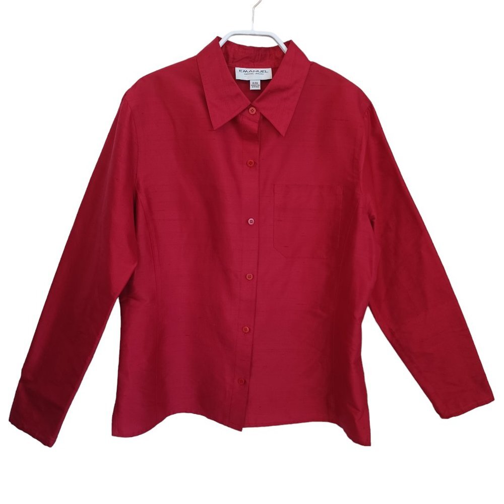 Emanual Ungaro Silk Blouse Classic Button Front‎ Maroon Womens size 8 42